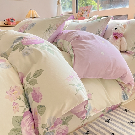 铭成家纺 2024新款新疆棉喷气印花小清新系列单被套 假日玫瑰-米