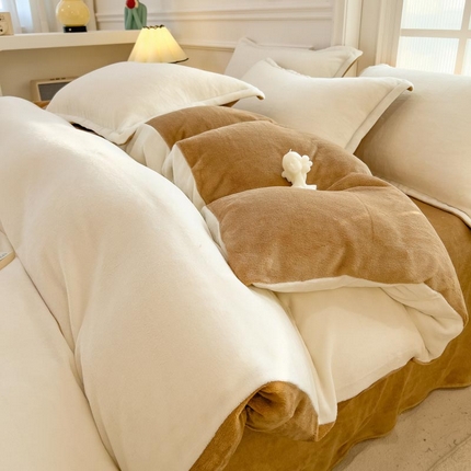 91家纺网 家纺一手货源 找家纺 （总）人人爱家纺 2025新款牛奶绒纯色双拼四件套珊瑚绒法兰绒保暖绒四件套