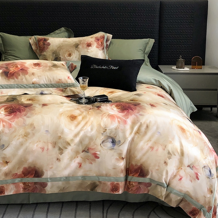 91家纺网 家纺一手货源 找家纺 2024新款高支数码印花四件套 西棠-绿