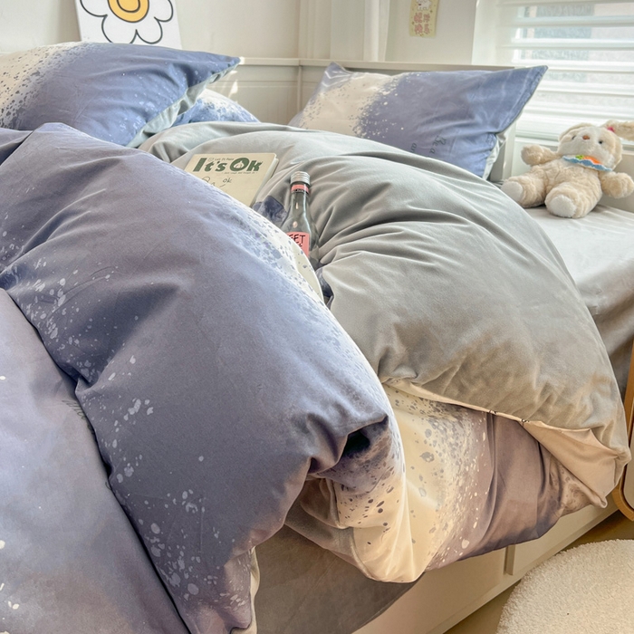 91家纺网 家纺一手货源 找家纺 盛馨家纺 2024秋冬棉加绒13372全棉宝宝绒牛奶绒床单床笠保暖绒四件套 幻境灰