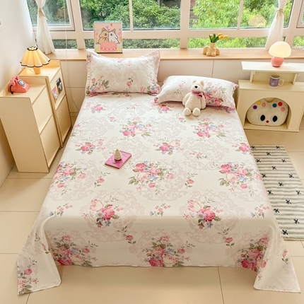 铭成家纺 2024新款新疆棉喷气印花小清新系列单床单 胭脂玉园