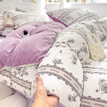 盛馨家纺 2024秋冬棉加绒13372全棉宝宝绒牛奶绒床单床笠保暖绒四件套 罗马假日