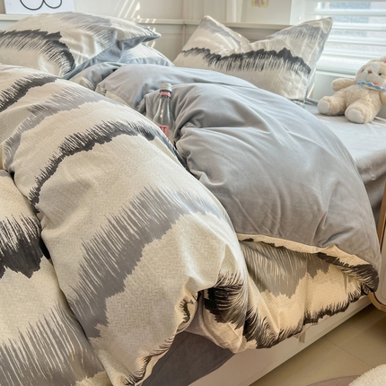 盛馨家纺 2024秋冬棉加绒13372全棉宝宝绒牛奶绒床单床笠保暖绒四件套 水墨年华