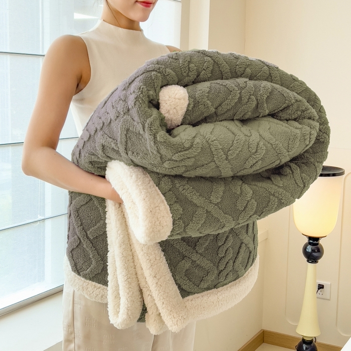 91家纺网 家纺一手货源 找家纺 希廷顿 2024新款高克重双层加厚塔芙绒毛毯 麻花-高级灰