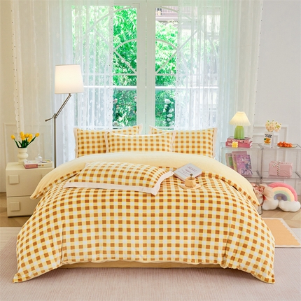 91家纺网 家纺一手货源 找家纺 大米家居 2024新款印花牛奶绒四件套-马卡龙糖果 柠檬黄