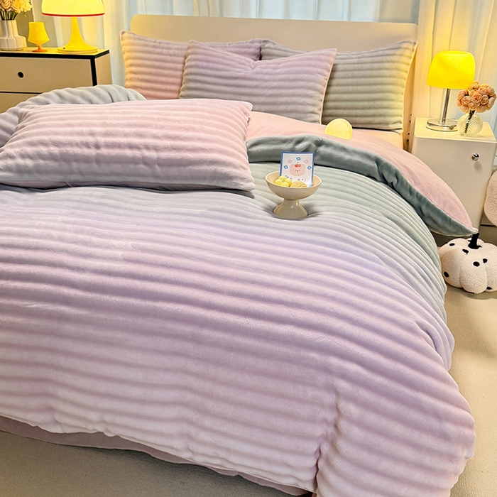 91家纺网 家纺一手货源 找家纺 大麦家纺 2024新款牛奶绒渐变泡泡四件套 渐变-绿茵