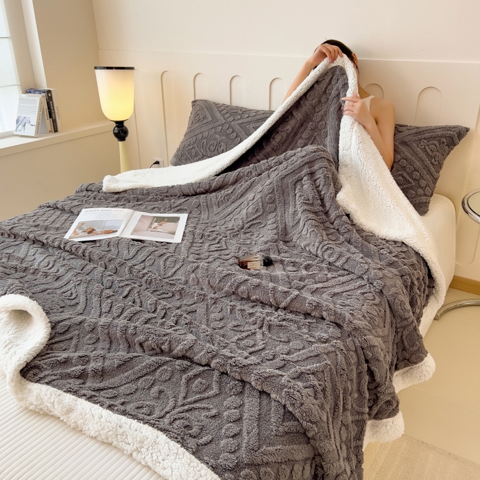 91家纺网 家纺一手货源 找家纺 希廷顿 2024新款高克重双层加厚塔芙绒毛毯 欧式-高级灰