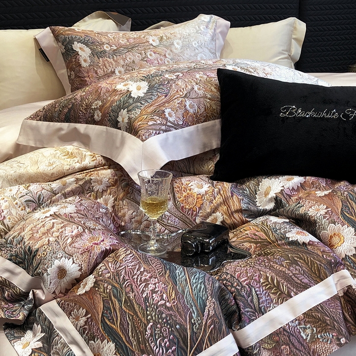 91家纺网 家纺一手货源 找家纺 2024新款高支数码印花四件套-寻蜜 寻蜜-粉