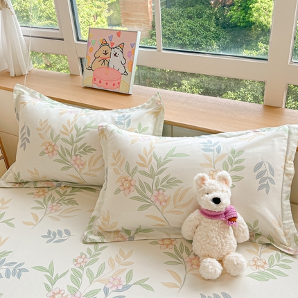 铭成家纺 2024新款新疆棉喷气印花小清新系列单品枕套 长相思-绿