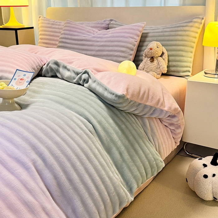 91家纺网 家纺一手货源 找家纺 大麦家纺 2024新款牛奶绒渐变泡泡四件套 渐变-绿茵