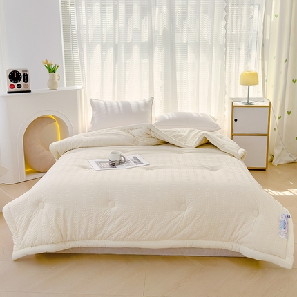 蓝冰家纺 2024新款纯色手包边泡芙棉冬被被子被芯 米白色