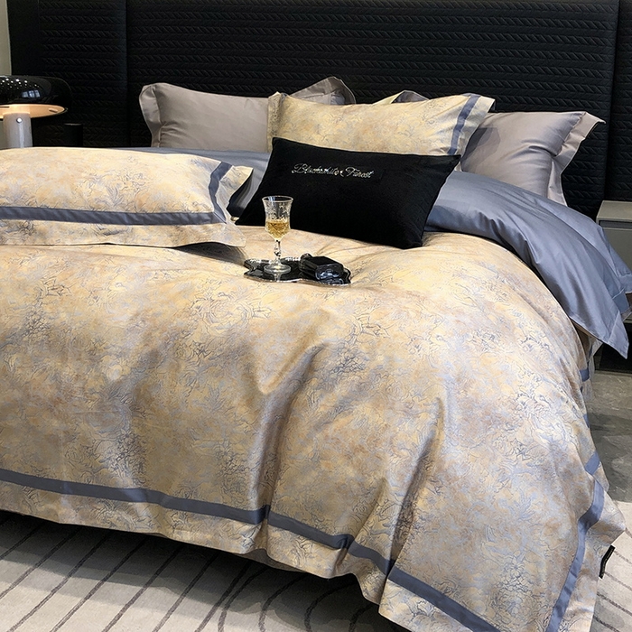 91家纺网 家纺一手货源 找家纺 2024新款高支数码印花四件套-梵叶 梵叶-蓝