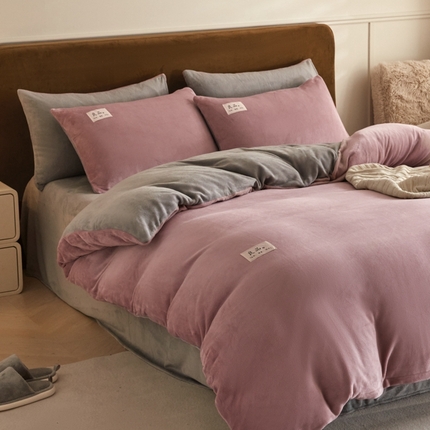 澳梵家居 2024新款牛奶绒素色双拼四件套--【暖茶系列】 暖茶-芋泥紫