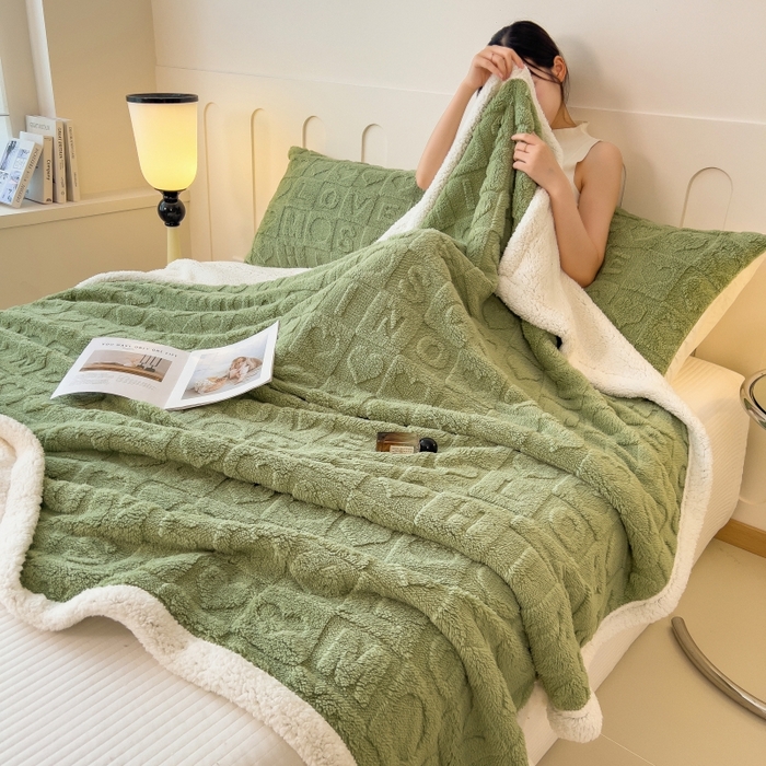91家纺网 家纺一手货源 找家纺 希廷顿 2024新款高克重双层加厚塔芙绒毛毯 爱心-抹茶绿