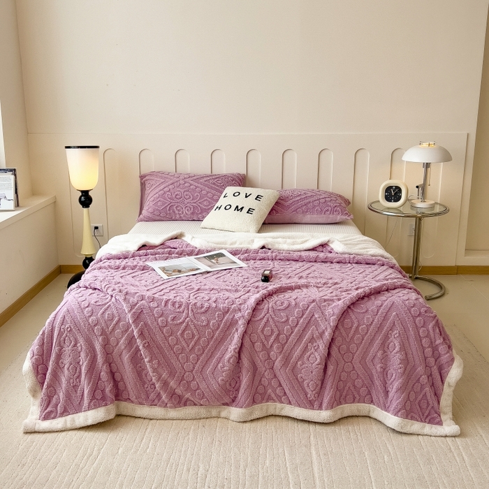 91家纺网 家纺一手货源 找家纺 希廷顿 2024新款高克重双层加厚塔芙绒毛毯 欧式-香芋紫