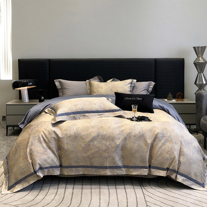 91家纺网 家纺一手货源 找家纺 2024新款高支数码印花四件套-梵叶 梵叶-蓝