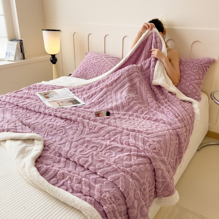 91家纺网 家纺一手货源 找家纺 希廷顿 2024新款高克重双层加厚塔芙绒毛毯 欧式-香芋紫