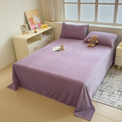 91家纺网 家纺一手货源 找家纺 梦尚舒 2025新款加厚牛奶绒纯色单床单 桔梗紫