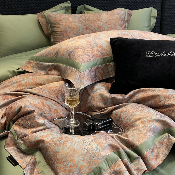 91家纺网 家纺一手货源 找家纺 2024新款高支数码印花四件套-梵叶 梵叶-桔