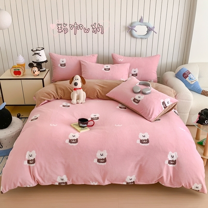 91家纺网 家纺一手货源 找家纺 （总）顾里家纺 2024新款加厚牛奶绒ins奶油治愈系少女心保暖四件套