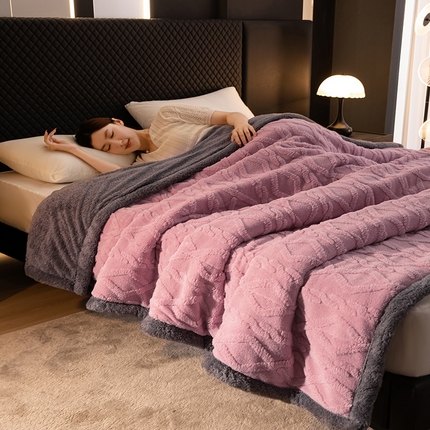 澳梵家居 2024新款三层夹棉加厚塔肤绒毛毯 苏梅-灰