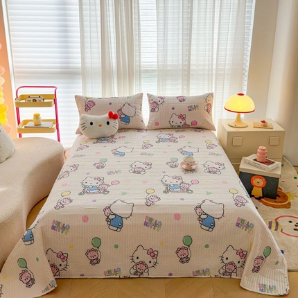91家纺网 家纺一手货源 找家纺 八方汇（一户被芯生活馆） 2024新款亲肤水洗棉卡通三丽鸥床盖三件套 hello-kt猫