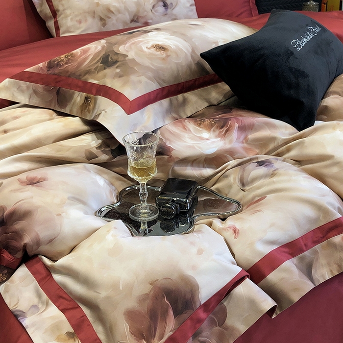 91家纺网 家纺一手货源 找家纺 2024新款高支数码印花四件套 西棠-红