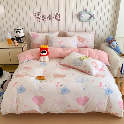 91家纺网 家纺一手货源 找家纺 （总）顾里家纺 2024新款加厚牛奶绒ins奶油治愈系少女心保暖四件套