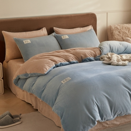 澳梵家居 2024新款牛奶绒素色双拼四件套--【暖茶系列】 暖茶-香椰可可