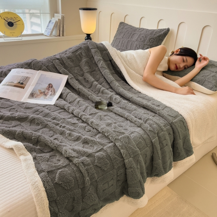 91家纺网 家纺一手货源 找家纺 希廷顿 2024新款高克重双层加厚塔芙绒毛毯 爱心-高级灰