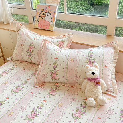 铭成家纺 2024新款新疆棉喷气印花小清新系列单品枕套 少女心结