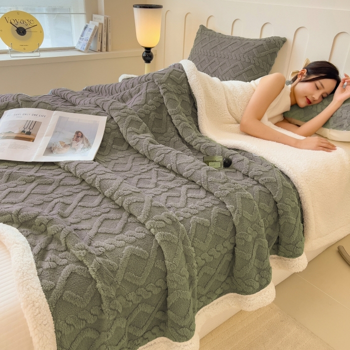 91家纺网 家纺一手货源 找家纺 希廷顿 2024新款高克重双层加厚塔芙绒毛毯 麻花-高级灰