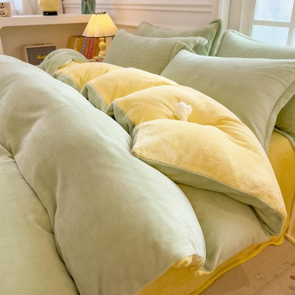 91家纺网 家纺一手货源 找家纺 （总）人人爱家纺 2025新款牛奶绒纯色双拼四件套珊瑚绒法兰绒保暖绒四件套