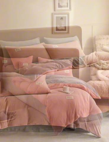 91家纺网 家纺一手货源 找家纺 澳梵家居 2024新款牛奶绒素色双拼四件套--【暖茶系列】 暖茶-热橙C