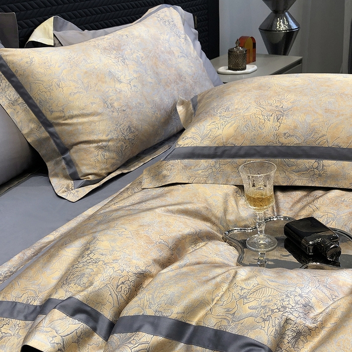 91家纺网 家纺一手货源 找家纺 2024新款高支数码印花四件套-梵叶 梵叶-蓝