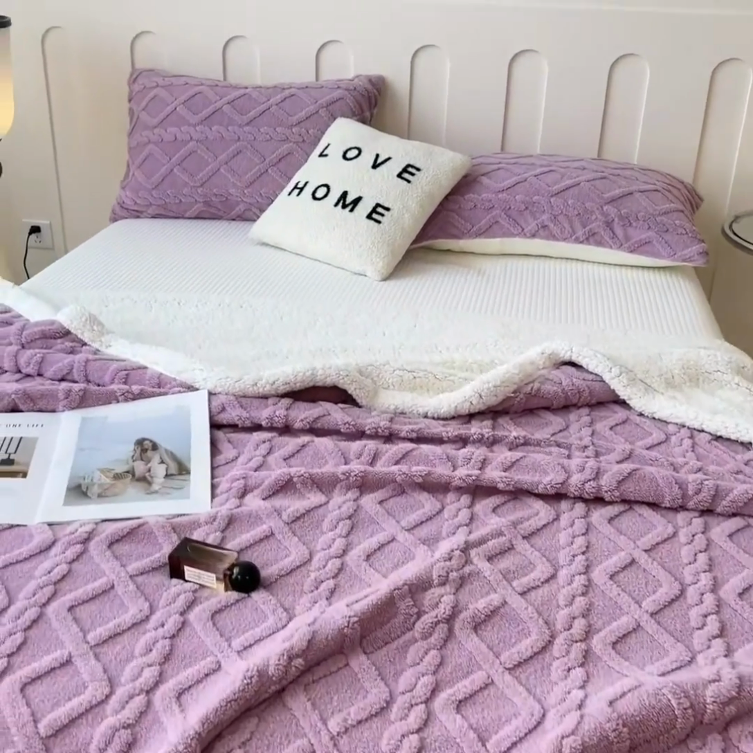 91家纺网 家纺一手货源 找家纺 希廷顿 2024新款高克重双层加厚塔芙绒毛毯 麻花-香芋紫