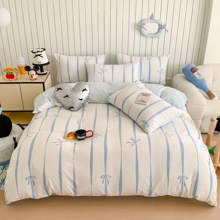 91家纺网 家纺一手货源 找家纺 （总）顾里家纺 2024新款加厚牛奶绒ins奶油治愈系少女心保暖四件套