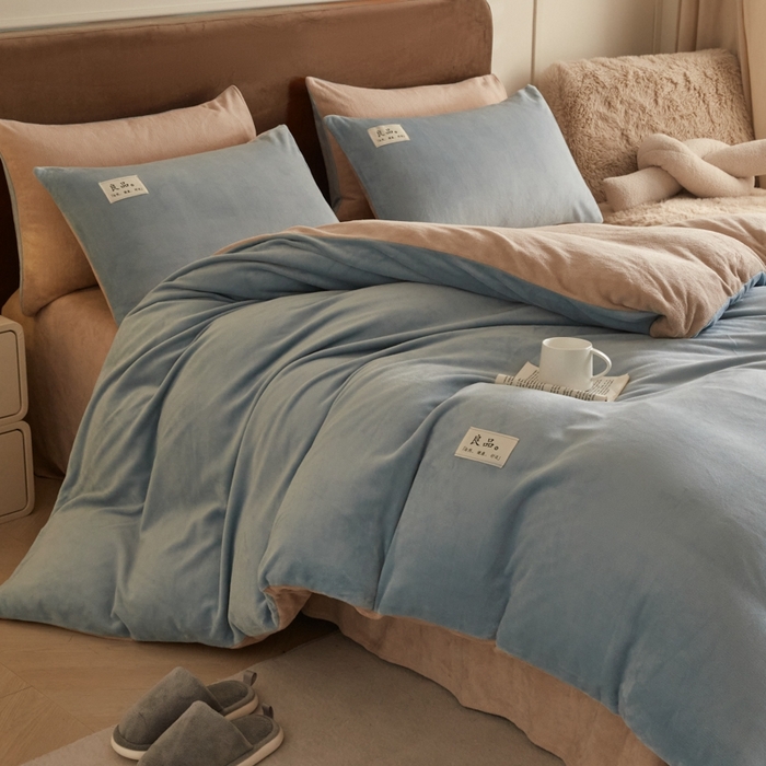 91家纺网 家纺一手货源 找家纺 澳梵家居 2024新款牛奶绒素色双拼四件套--【暖茶系列】 暖茶-香椰可可