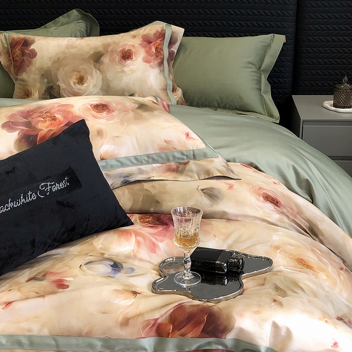 91家纺网 家纺一手货源 找家纺 2024新款高支数码印花四件套 西棠-绿