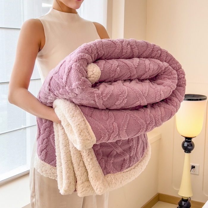 91家纺网 家纺一手货源 找家纺 希廷顿 2024新款高克重双层加厚塔芙绒毛毯 麻花-香芋紫