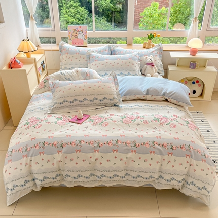 91家纺网 家纺一手货源 找家纺 （总）铭成家纺 2024新款新疆棉喷气印花小清新系列四件套