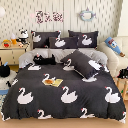 91家纺网 家纺一手货源 找家纺 （总）顾里家纺 2024新款加厚牛奶绒ins奶油治愈系少女心保暖四件套