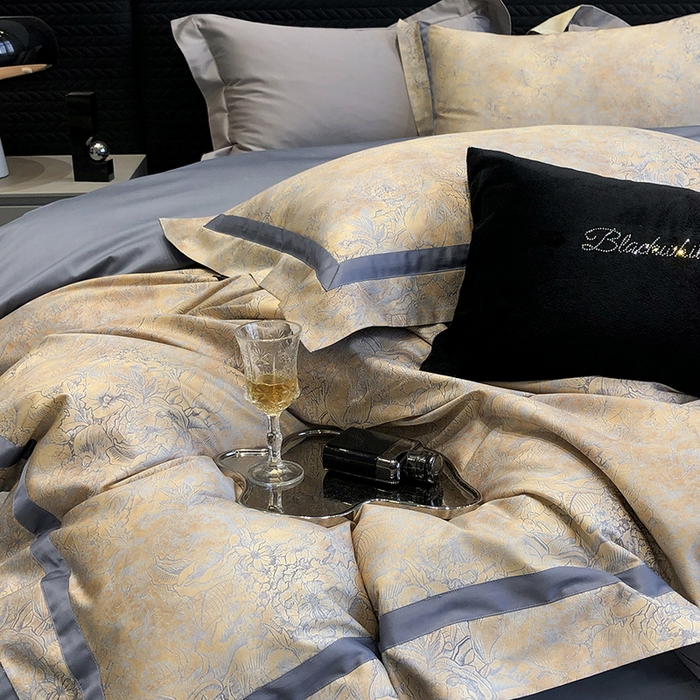 91家纺网 家纺一手货源 找家纺 2024新款高支数码印花四件套-梵叶 梵叶-蓝