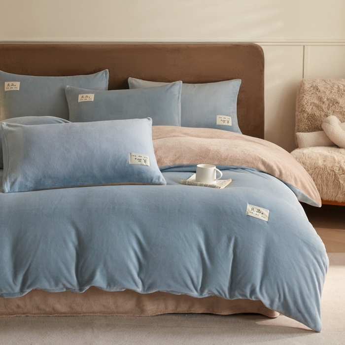 91家纺网 家纺一手货源 找家纺 澳梵家居 2024新款牛奶绒素色双拼四件套--【暖茶系列】 暖茶-香椰可可