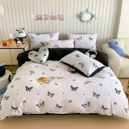 91家纺网 家纺一手货源 找家纺 （总）顾里家纺 2024新款加厚牛奶绒ins奶油治愈系少女心保暖四件套