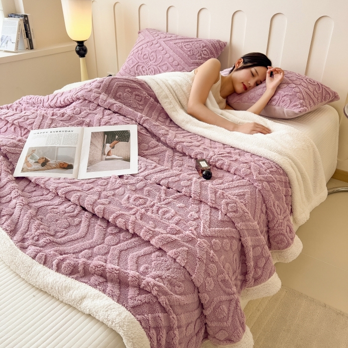 91家纺网 家纺一手货源 找家纺 希廷顿 2024新款高克重双层加厚塔芙绒毛毯 欧式-香芋紫