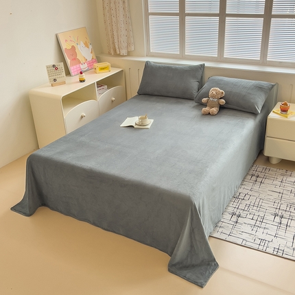 91家纺网 家纺一手货源 找家纺 梦尚舒 2025新款加厚牛奶绒纯色单床单 崧蓝灰