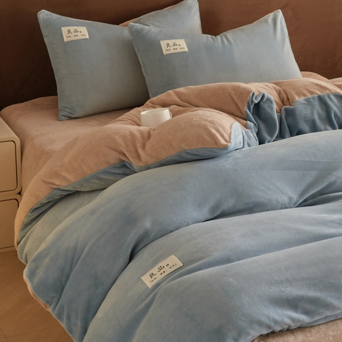 91家纺网 家纺一手货源 找家纺 澳梵家居 2024新款牛奶绒素色双拼四件套--【暖茶系列】 暖茶-香椰可可