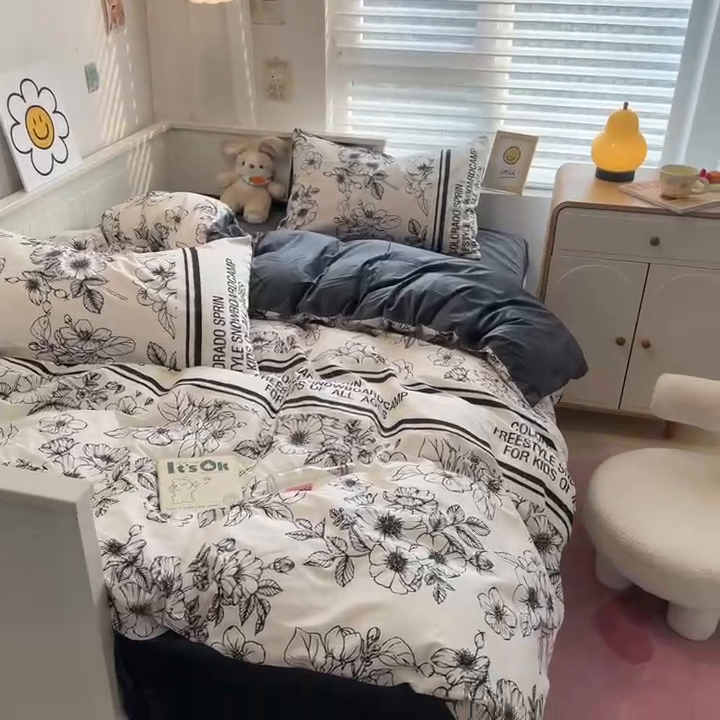 91家纺网 家纺一手货源 找家纺 盛馨家纺 2024秋冬棉加绒13372全棉宝宝绒牛奶绒床单床笠保暖绒四件套 野花之梦