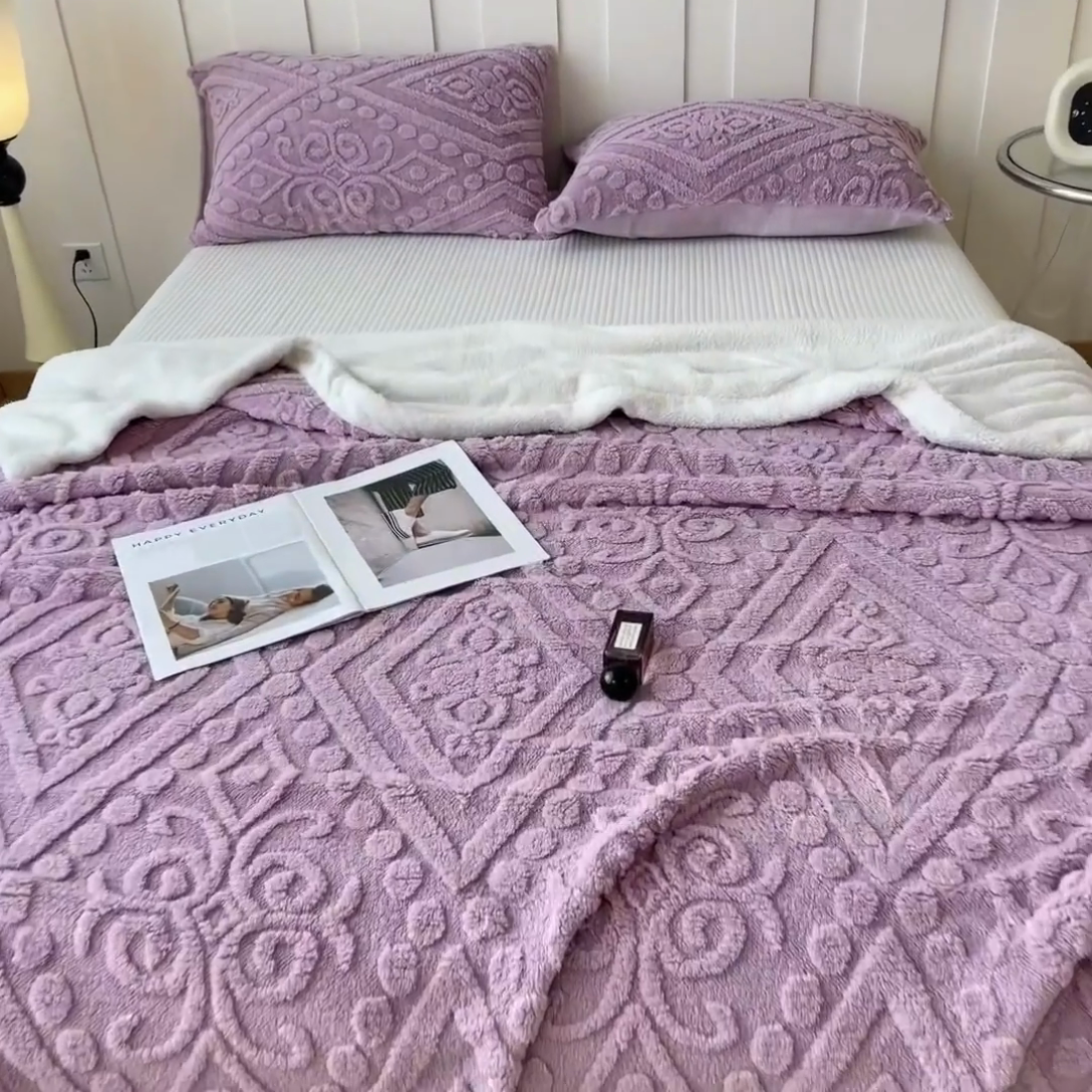 91家纺网 家纺一手货源 找家纺 希廷顿 2024新款高克重双层加厚塔芙绒毛毯 欧式-香芋紫
